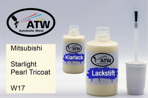 Mitsubishi, Starlight Pearl Tricoat, W17: 20ml Lackstift + 20ml Klarlack - Set, von ATW Autoteile West.